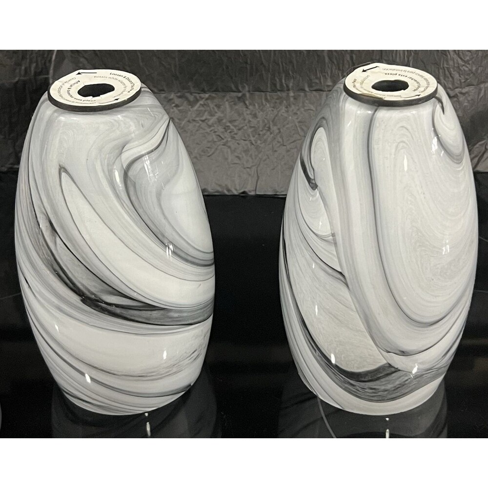 2 Glass Pendant Lamp Shades Black White Swirl Marble Replacement 2" Fitter